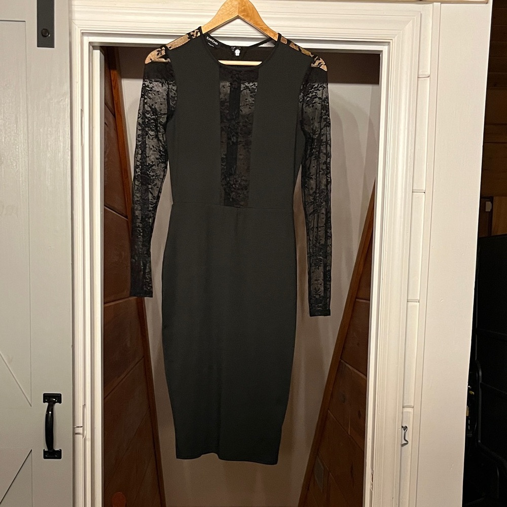 bebe Black Long Sleeve Lace Dress